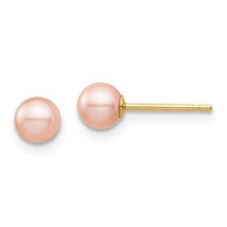 14k Yellow Gold Pink Round Pearl Stud Post Earrings - 4-5 mm