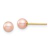 Image 1 : 14k Yellow Gold Pink Round Pearl Stud Post Earrings - 4-5 mm