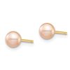Image 2 : 14k Yellow Gold Pink Round Pearl Stud Post Earrings - 4-5 mm