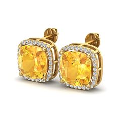 12 ctw Citrine & Micro Pave Halo VS/SI Diamond Earrings 18k Yellow Gold