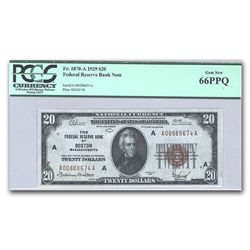 1929 (A-Boston) $20 Brown Seal FRBN CU-66 PPQ PCGS