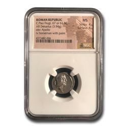 Roman Silver Denarius C. Piso Frugi (67 or 61 BC) MS NGC