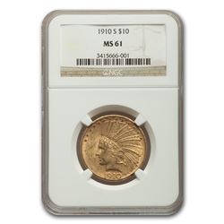 1910-S $10 Indian Gold Eagle MS-61 NGC