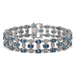 16.06 ctw London Topaz & Diamond Row Bracelet 10K White Gold