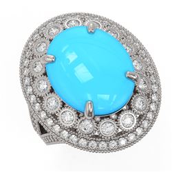 9.07 ctw Turquoise & Diamond Victorian Ring 14K White Gold