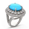 Image 2 : 9.07 ctw Turquoise & Diamond Victorian Ring 14K White Gold