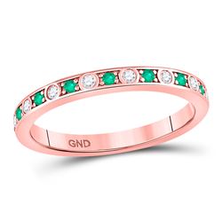 10kt Rose Gold Round Emerald Diamond Alternating Stackable Band Ring 1/4 Cttw