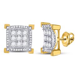 14kt Yellow Gold Mens Round Diamond Squared Cluster Earrings 1.00 Cttw