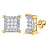 Image 1 : 14kt Yellow Gold Mens Round Diamond Squared Cluster Earrings 1.00 Cttw