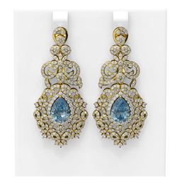 11.47 ctw Blue Topaz & Diamond Earrings 18K Yellow Gold