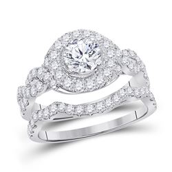 14kt White Gold Round Diamond Bridal Wedding Engagement Ring Band Set 2.00 Cttw