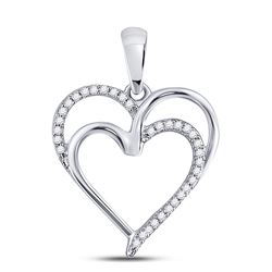 Sterling Silver Round Diamond Double Heart Pendant 1/10 Cttw