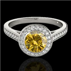 1.3 ctw Certified SI/I Fancy Intense Yellow Diamond Ring 10k White Gold