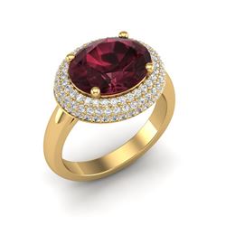 4.50 ctw Garnet & Micro Pave VS/SI Diamond Ring 18k Yellow Gold