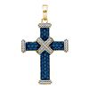 Image 1 : Yellow-tone Sterling Silver Round Blue Color Enhanced Diamond Cross Religious Pendant 1/4 Cttw