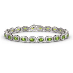 10.67 ctw Peridot & Diamond Micro Pave Halo Bracelet 10k White Gold