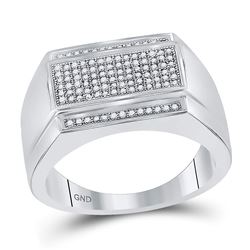 Sterling Silver Mens Round Diamond Rectangle Cluster Fashion Ring 1/3 Cttw