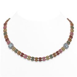 42.06 ctw Sapphire & Diamond Necklace 14K Rose Gold