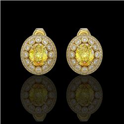 7.24 ctw Canary Citrine & Diamond Victorian Earrings 14K Yellow Gold