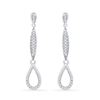 Image 1 : 10kt White Gold Round Diamond Slender Teardrop Dangle Earrings 1/5 Cttw