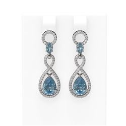 7.22 ctw Blue Topaz & Diamond Earrings 18K White Gold