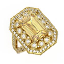 5.85 ctw Canary Citrine & Diamond Victorian Ring 14K Yellow Gold