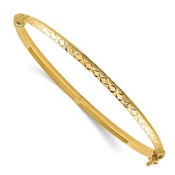 14k Yellow Gold Polished Diamond Cut Hinged Bangle Bracelet