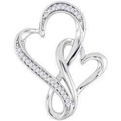 Sterling Silver Round Diamond Double Linked Heart Pendant 1/10 Cttw