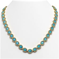 35.13 ctw Swiss Topaz & Diamond Micro Pave Halo Necklace 10k Yellow Gold