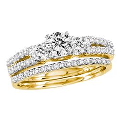 14kt Yellow Gold Round Diamond Bridal Wedding Engagement Ring Band Set 1.00 Cttw