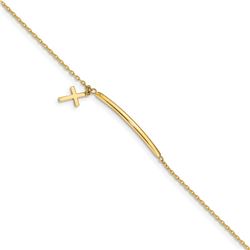 14k Yellow Gold Polished Cross w/ .5in ext. Bracelet