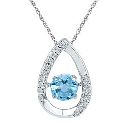 Sterling Silver Round Lab-Created Blue Topaz Teardrop Moving Twinkle Pendant 3/4 Cttw