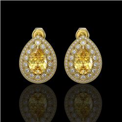 7.74 ctw Canary Citrine & Diamond Victorian Earrings 14K Yellow Gold