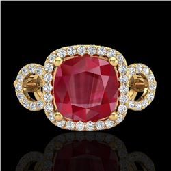 3.15 ctw Ruby & Micro VS/SI Diamond Certified Ring 18k Yellow Gold