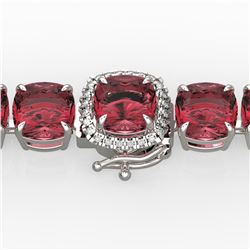 40 ctw Pink Tourmaline & Micro VS/SI Diamond Bracelet 14k White Gold