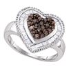 Image 1 : Sterling Silver Round Brown Diamond Heart Cluster Ring 3/4 Cttw