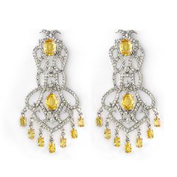 17.30 ctw Yellow Sapphire & Diamond Earrings 14k White Gold