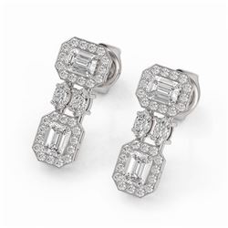 2 ctw Emerald & Marquise Cut Diamond Earrings 18K White Gold