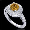 Image 1 : 1.7 ctw Intense Fancy Yellow Diamond Art Deco Ring 18k White Gold
