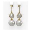 Image 1 : 1.92 ctw Diamond & Pearl Earrings 18K Yellow Gold