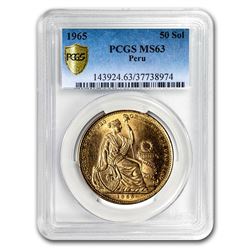1965 Peru Gold 50 Soles Liberty MS-63 PCGS
