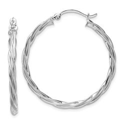 14k Polished White Gold 2.5 mm Twisted Hoop Earrings - 51 mm