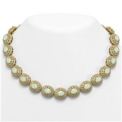 91.75 ctw Certified Opal & Diamond Victorian Necklace 14K Yellow Gold