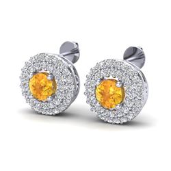 1.25 ctw Citrine & Micro Pave VS/SI Diamond Earrings 18k White Gold