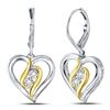 Image 1 : Sterling Silver Round Diamond Heart Leverback Dangle Earrings 1/20 Cttw