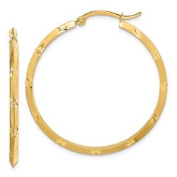 14k Yellow Gold Polished Diamond-Cut Hoop Earrings - 38 mm