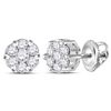 Image 1 : 14kt White Gold Round Diamond Flower Cluster Earrings 1/4 Cttw