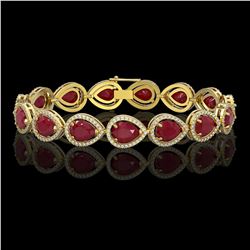 30.06 ctw Ruby & Diamond Micro Pave Halo Bracelet 10k Yellow Gold