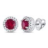 Image 1 : Sterling Silver Round Lab-Created Ruby Solitaire Stud Earrings 1-1/3 Cttw