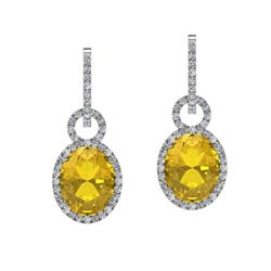 6 ctw Citrine & Micro Pave Halo VS/SI Diamond Earrings 14k White Gold
